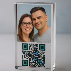 Cubo de cristal con QR personalizado
