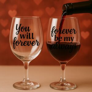 Juego de dos copas de vino de 15 oz personalizables con vinilo